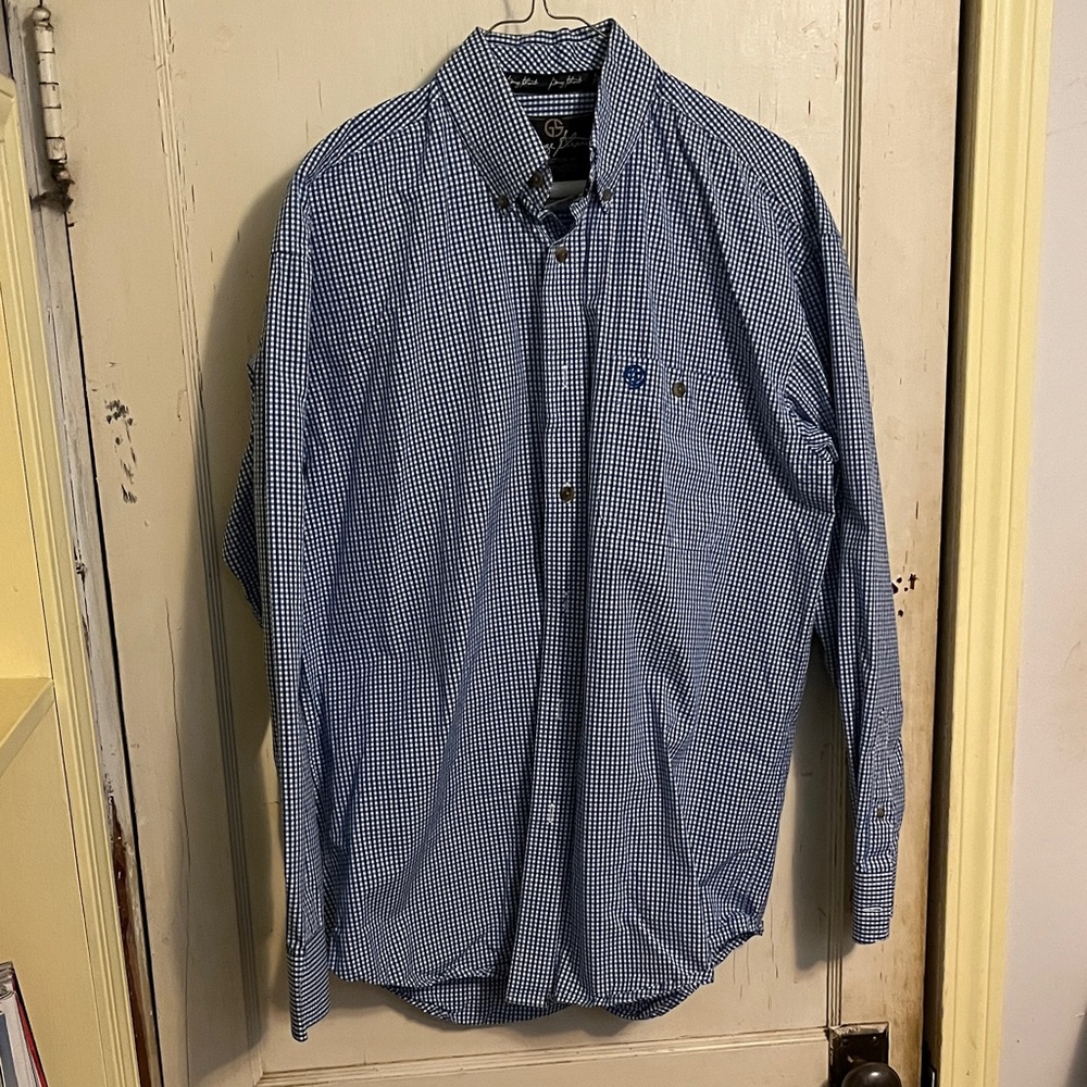 George Strait Navy Checkered Button Down Shirt by Wrangler